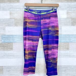 Under Armour HeatGear Printed Capri Leggings Purple Activewear Youth Girls Large